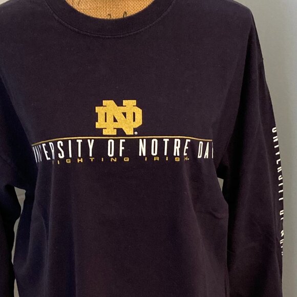 Notre Dame Navy Long Sleeve T Shirt Size M Unisex - Picture 2 of 11